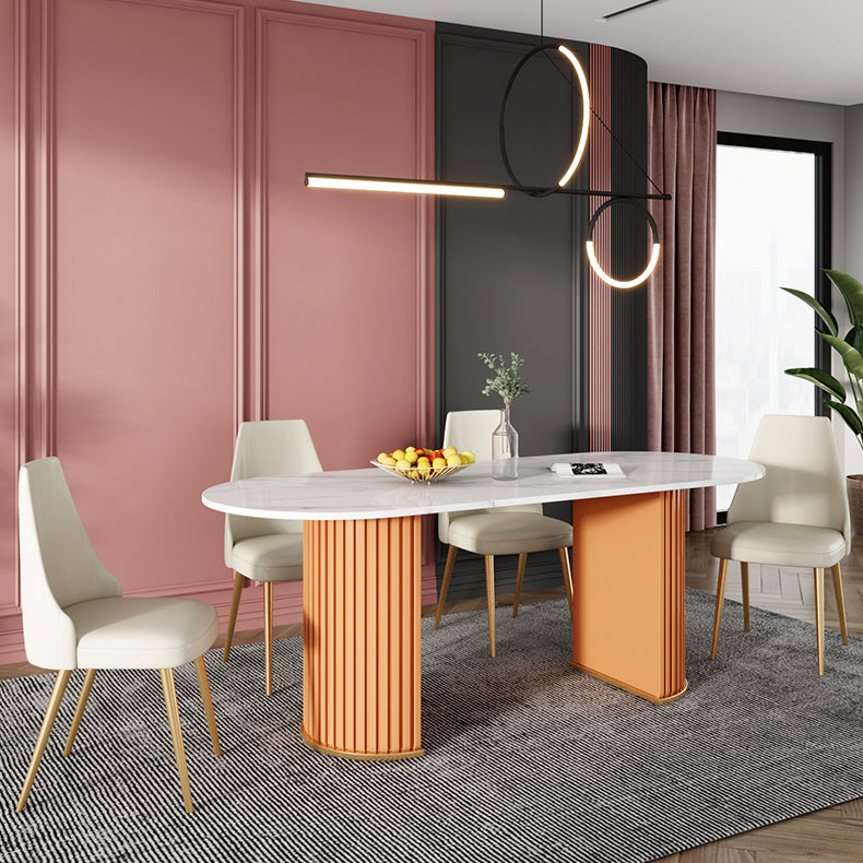 Double Pedestal Dinner Table Traditional Luxury Oval Dining Table for Home Clearhalo 'Dining Tables & Seating' 'Dining Tables' 'dining_table' 'furn' 'furn_dining_table' 'Furniture' 'furniture_dining_table' 'Kitchen & Dining Furniture' 'kitchen' 'kitchen_dining_table' 4769865