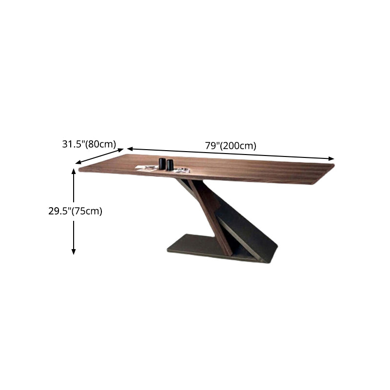 Industrial Pine Wood Table for Restaurant Rectangle Dining Table with Pedestal Base Clearhalo 'Dining Tables & Seating' 'Dining Tables' 'dining_table' 'furn' 'furn_dining_table' 'Furniture' 'furniture_dining_table' 'Kitchen & Dining Furniture' 'kitchen' 'kitchen_dining_table' 4769898
