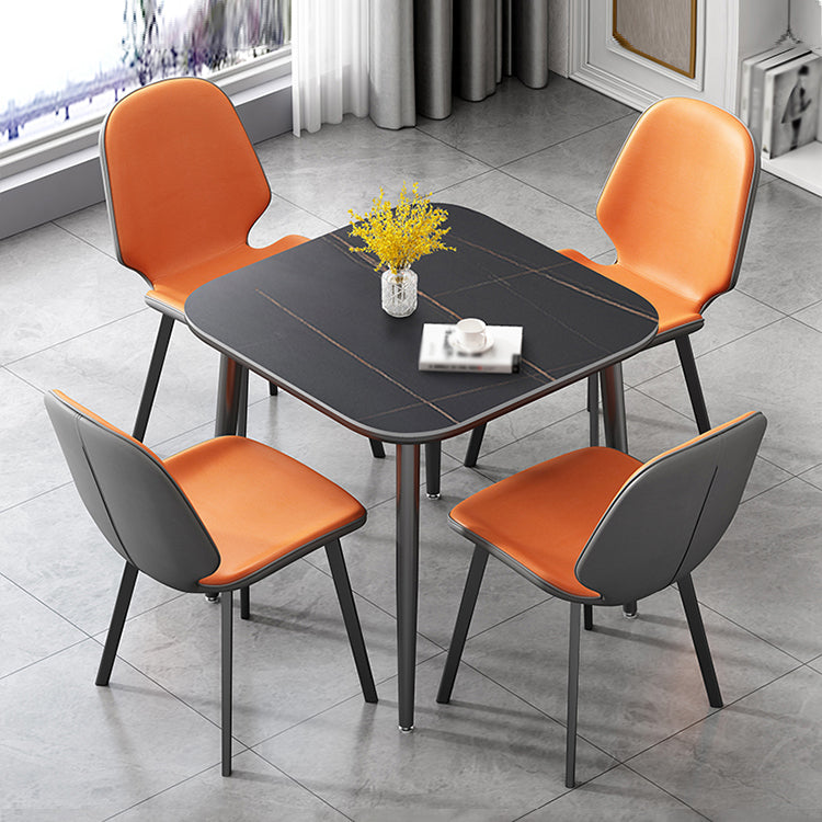 31.5-inch Metal Industrial Dining Table Sintered Stone Top Table with 4 Legs Square Black Without Chairs Clearhalo 'Dining Tables & Seating' 'Dining Tables' 'dining_table' 'furn' 'furn_dining_table' 'Furniture' 'furniture_dining_table' 'Kitchen & Dining Furniture' 'kitchen' 'kitchen_dining_table' 4769902