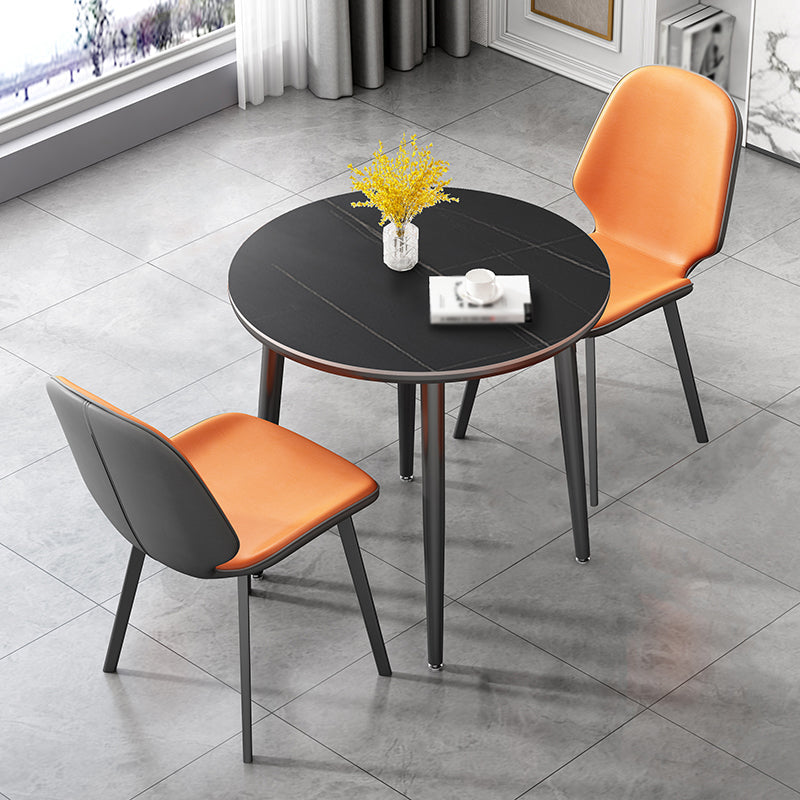 31.5-inch Metal Industrial Dining Table Sintered Stone Top Table with 4 Legs Round Black Without Chairs Clearhalo 'Dining Tables & Seating' 'Dining Tables' 'dining_table' 'furn' 'furn_dining_table' 'Furniture' 'furniture_dining_table' 'Kitchen & Dining Furniture' 'kitchen' 'kitchen_dining_table' 4769903