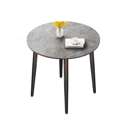 31.5-inch Metal Industrial Dining Table Sintered Stone Top Table with 4 Legs Round Gray Without Chairs Clearhalo 'Dining Tables & Seating' 'Dining Tables' 'dining_table' 'furn' 'furn_dining_table' 'Furniture' 'furniture_dining_table' 'Kitchen & Dining Furniture' 'kitchen' 'kitchen_dining_table' 4769906