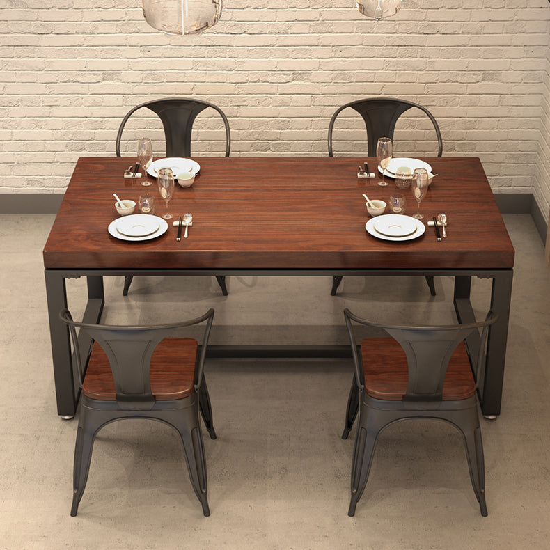 Solid Wood Dining Table Industrial Dining Table with Black Frame 63"L x 27.6"W x 29.5"H Without Chairs Clearhalo 'Dining Tables & Seating' 'Dining Tables' 'dining_table' 'furn' 'furn_dining_table' 'Furniture' 'furniture_dining_table' 'Kitchen & Dining Furniture' 'kitchen' 'kitchen_dining_table' 4769992