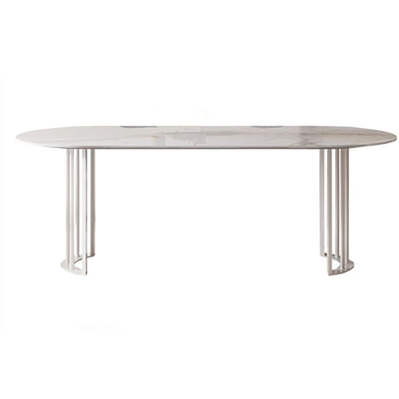 Sintered Stone Top Table with Double Pedestal Modern White Table for Restaurant Oval White Clearhalo 'Dining Tables & Seating' 'Dining Tables' 'dining_table' 'furn' 'furn_dining_table' 'Furniture' 'furniture_dining_table' 'Kitchen & Dining Furniture' 'kitchen' 'kitchen_dining_table' 4770039