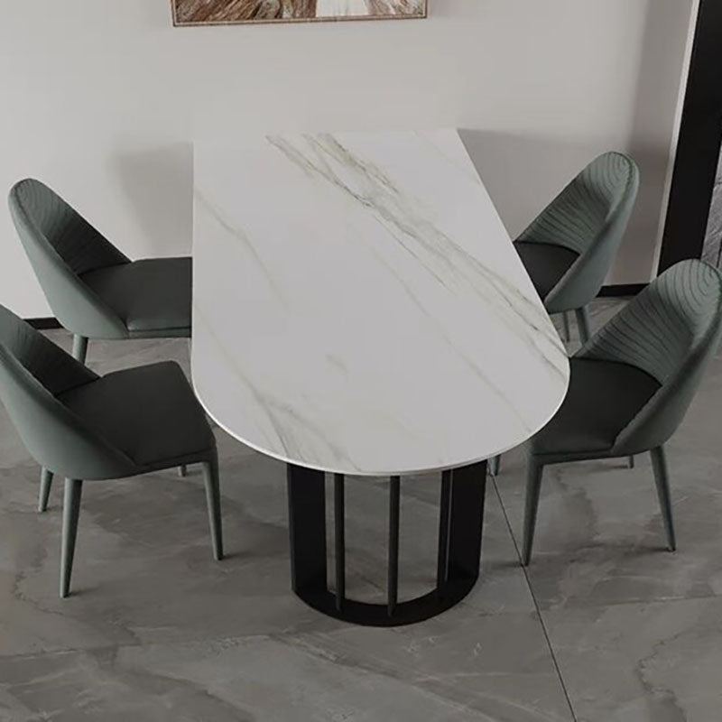 Sintered Stone Top Table with Double Pedestal Modern White Table for Restaurant Free Form Black 78.7"L x 31.5"W x 29.5"H Clearhalo 'Dining Tables & Seating' 'Dining Tables' 'dining_table' 'furn' 'furn_dining_table' 'Furniture' 'furniture_dining_table' 'Kitchen & Dining Furniture' 'kitchen' 'kitchen_dining_table' 4770040