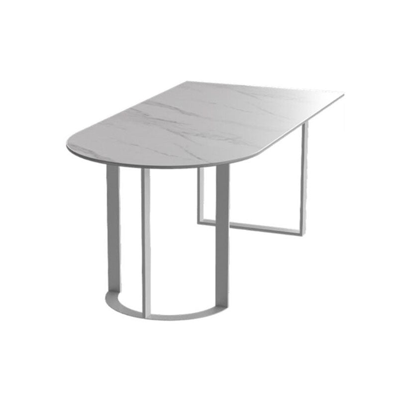 Sintered Stone Top Table with Double Pedestal Modern White Table for Restaurant Free Form White Clearhalo 'Dining Tables & Seating' 'Dining Tables' 'dining_table' 'furn' 'furn_dining_table' 'Furniture' 'furniture_dining_table' 'Kitchen & Dining Furniture' 'kitchen' 'kitchen_dining_table' 4770042