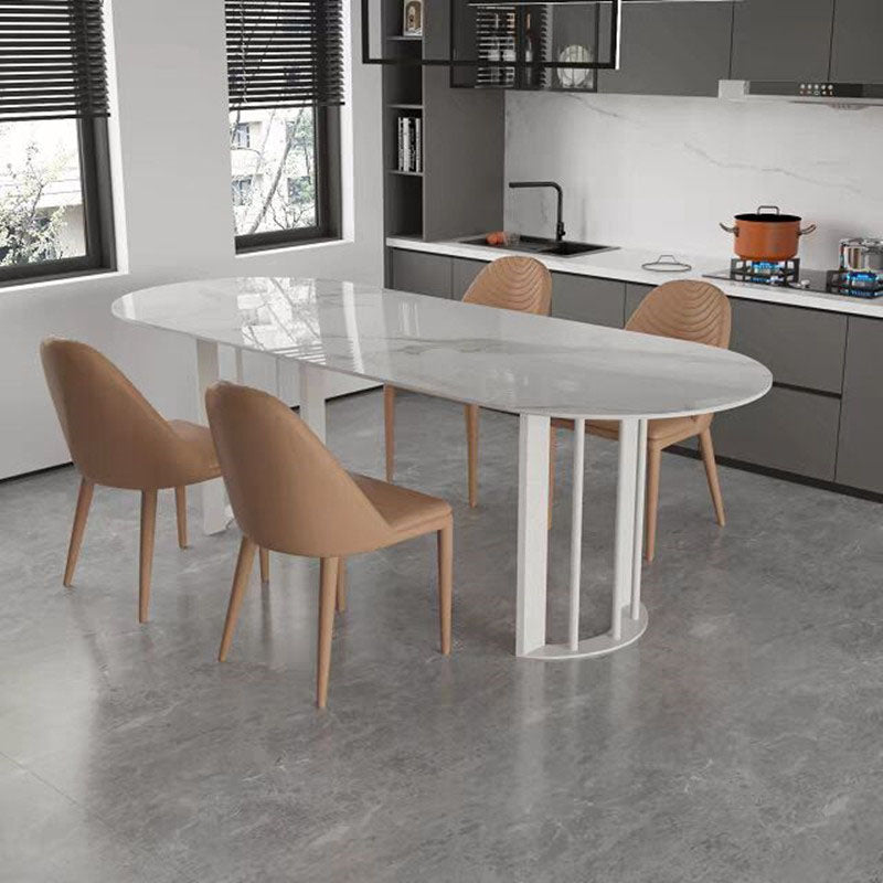 Sintered Stone Top Table with Double Pedestal Modern White Table for Restaurant Clearhalo 'Dining Tables & Seating' 'Dining Tables' 'dining_table' 'furn' 'furn_dining_table' 'Furniture' 'furniture_dining_table' 'Kitchen & Dining Furniture' 'kitchen' 'kitchen_dining_table' 4770047