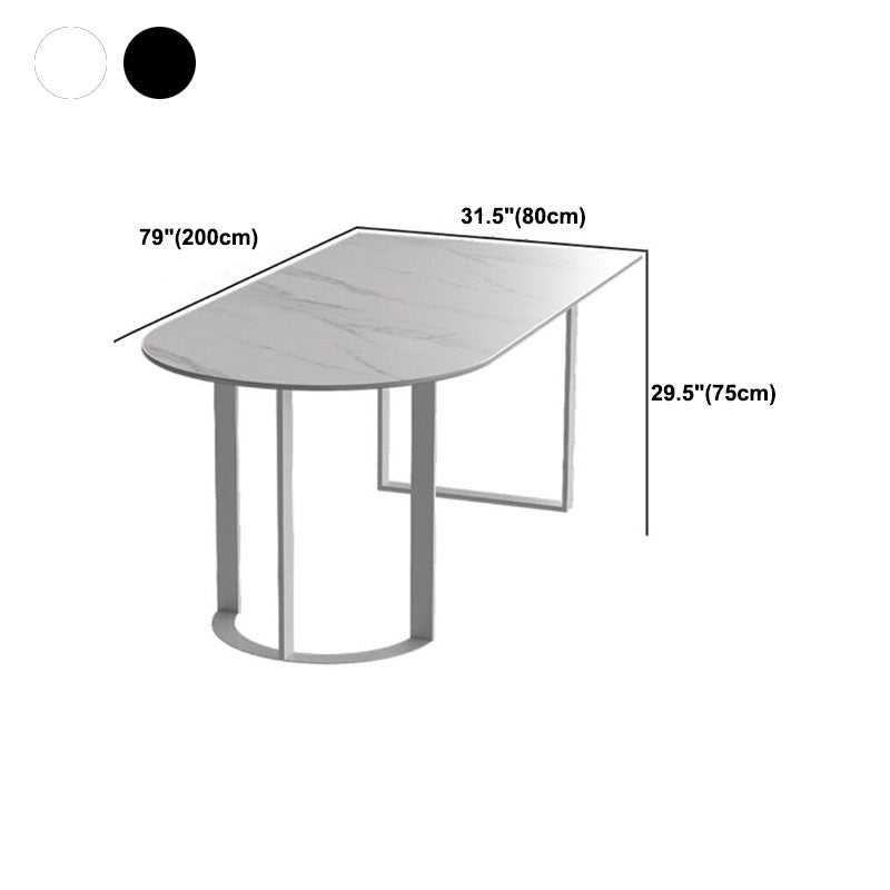 Sintered Stone Top Table with Double Pedestal Modern White Table for Restaurant Clearhalo 'Dining Tables & Seating' 'Dining Tables' 'dining_table' 'furn' 'furn_dining_table' 'Furniture' 'furniture_dining_table' 'Kitchen & Dining Furniture' 'kitchen' 'kitchen_dining_table' 4770058