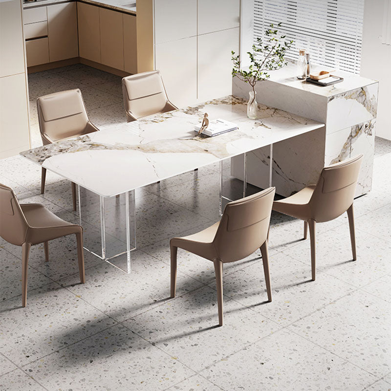 Modern Sintered Stone Dining Table Acrylic Dinner Room Kitchen Table White Grey 55.1"L x 31.5"W x 29.5"H Without Chairs Clearhalo 'Dining Tables & Seating' 'Dining Tables' 'dining_table' 'furn' 'furn_dining_table' 'Furniture' 'furniture_dining_table' 'Kitchen & Dining Furniture' 'kitchen' 'kitchen_dining_table' 4770060