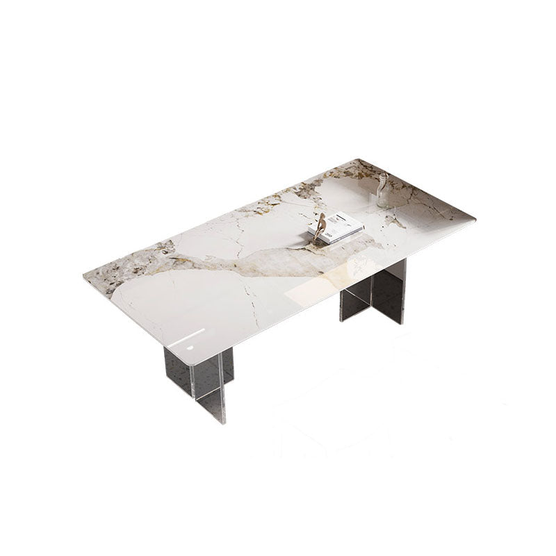 Modern Sintered Stone Dining Table Acrylic Dinner Room Kitchen Table White Grey Without Chairs Clearhalo 'Dining Tables & Seating' 'Dining Tables' 'dining_table' 'furn' 'furn_dining_table' 'Furniture' 'furniture_dining_table' 'Kitchen & Dining Furniture' 'kitchen' 'kitchen_dining_table' 4770064