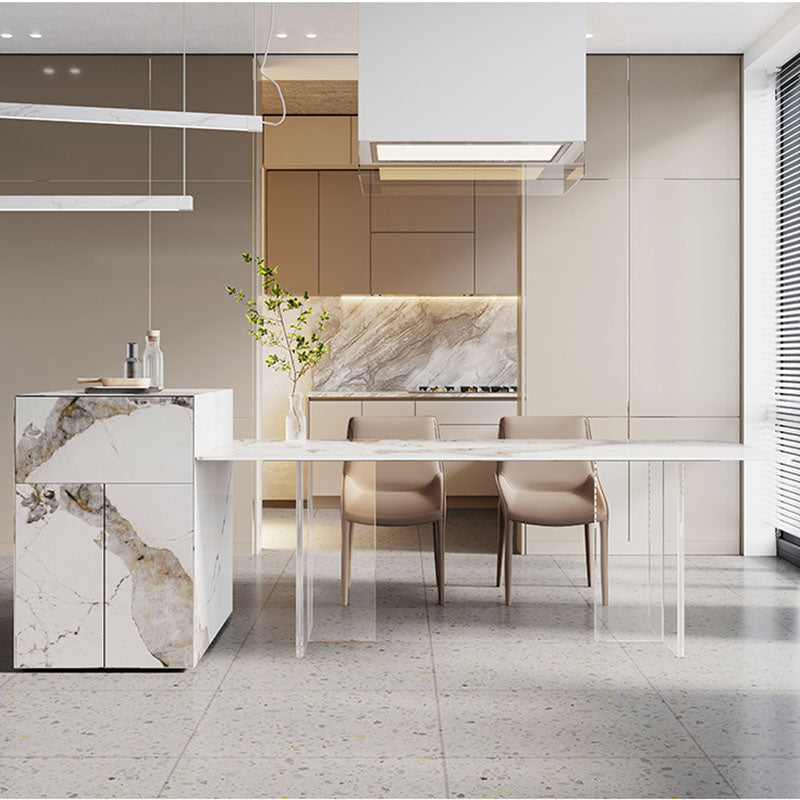Modern Sintered Stone Dining Table Acrylic Dinner Room Kitchen Table Clearhalo 'Dining Tables & Seating' 'Dining Tables' 'dining_table' 'furn' 'furn_dining_table' 'Furniture' 'furniture_dining_table' 'Kitchen & Dining Furniture' 'kitchen' 'kitchen_dining_table' 4770069