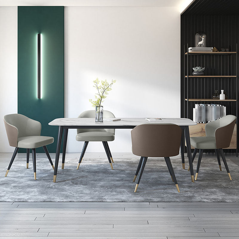 Modern Stone Rectangle Dining Table Home Kitchen Dinner Black Frame Dining Table White 70.9"L x 35.4"W x 29.5"H Without Chairs Clearhalo 'Dining Tables & Seating' 'Dining Tables' 'dining_table' 'furn' 'furn_dining_table' 'Furniture' 'furniture_dining_table' 'Kitchen & Dining Furniture' 'kitchen' 'kitchen_dining_table' 4770078