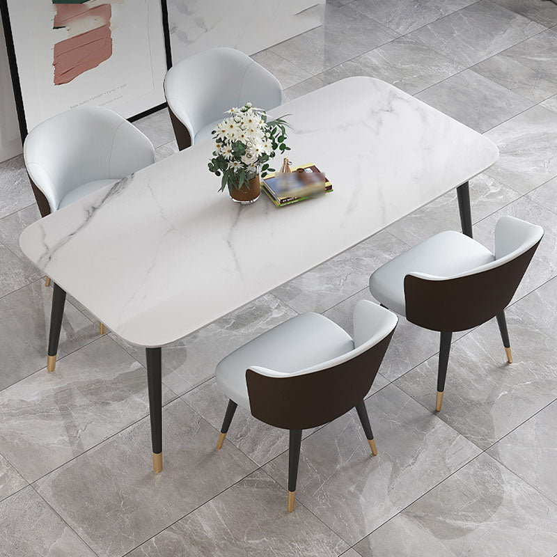 Modern Stone Rectangle Dining Table Home Kitchen Dinner Black Frame Dining Table White 55.1"L x 31.5"W x 29.5"H Without Chairs Clearhalo 'Dining Tables & Seating' 'Dining Tables' 'dining_table' 'furn' 'furn_dining_table' 'Furniture' 'furniture_dining_table' 'Kitchen & Dining Furniture' 'kitchen' 'kitchen_dining_table' 4770079
