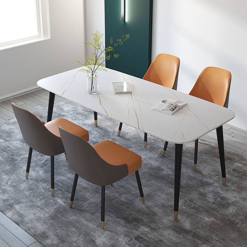 Modern Stone Rectangle Dining Table Home Kitchen Dinner Black Frame Dining Table White Gold 63"L x 31.5"W x 29.5"H Without Chairs Clearhalo 'Dining Tables & Seating' 'Dining Tables' 'dining_table' 'furn' 'furn_dining_table' 'Furniture' 'furniture_dining_table' 'Kitchen & Dining Furniture' 'kitchen' 'kitchen_dining_table' 4770080