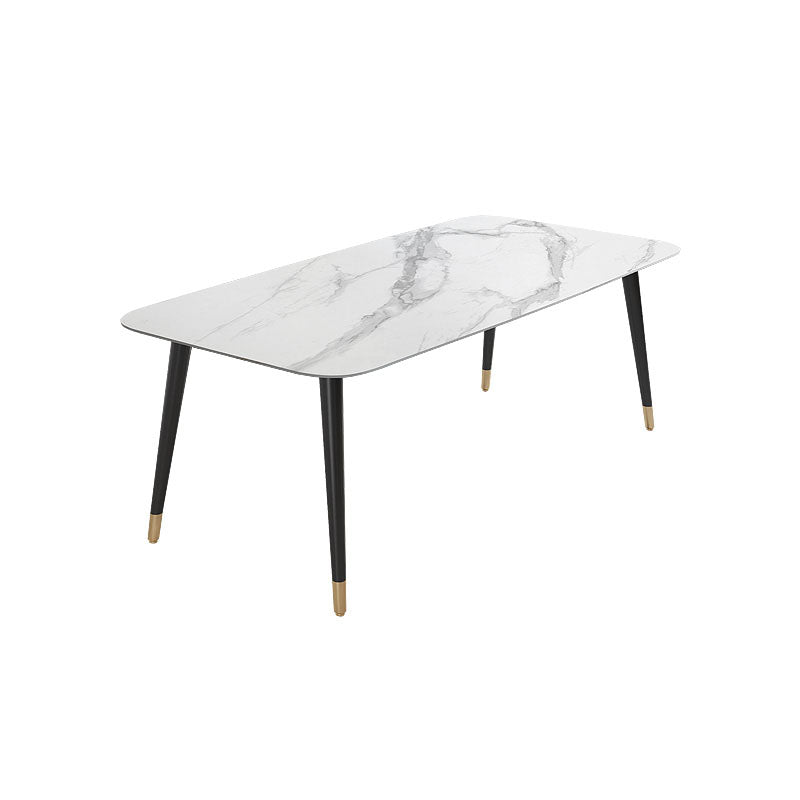 Modern Stone Rectangle Dining Table Home Kitchen Dinner Black Frame Dining Table White Without Chairs Clearhalo 'Dining Tables & Seating' 'Dining Tables' 'dining_table' 'furn' 'furn_dining_table' 'Furniture' 'furniture_dining_table' 'Kitchen & Dining Furniture' 'kitchen' 'kitchen_dining_table' 4770081