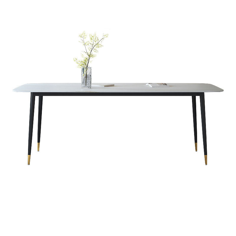 Modern Stone Rectangle Dining Table Home Kitchen Dinner Black Frame Dining Table White Gold Without Chairs Clearhalo 'Dining Tables & Seating' 'Dining Tables' 'dining_table' 'furn' 'furn_dining_table' 'Furniture' 'furniture_dining_table' 'Kitchen & Dining Furniture' 'kitchen' 'kitchen_dining_table' 4770086