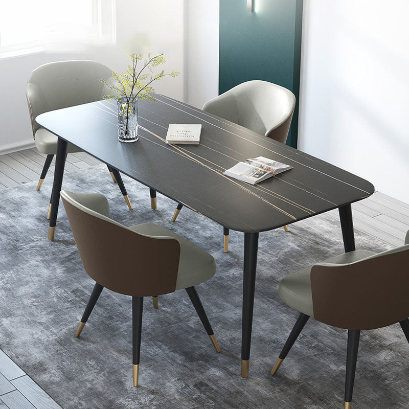 Modern Stone Rectangle Dining Table Home Kitchen Dinner Black Frame Dining Table Clearhalo 'Dining Tables & Seating' 'Dining Tables' 'dining_table' 'furn' 'furn_dining_table' 'Furniture' 'furniture_dining_table' 'Kitchen & Dining Furniture' 'kitchen' 'kitchen_dining_table' 4770089