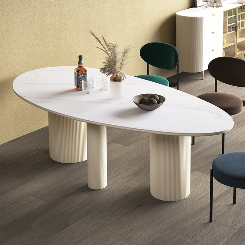 Modern Stone Top Dinette Table Oval Home Kitchen Dinner Tripod Dining Table White 63"L x 27.6"W x 29.5"H Without Chairs Clearhalo 'Dining Tables & Seating' 'Dining Tables' 'dining_table' 'furn' 'furn_dining_table' 'Furniture' 'furniture_dining_table' 'Kitchen & Dining Furniture' 'kitchen' 'kitchen_dining_table' 4770094