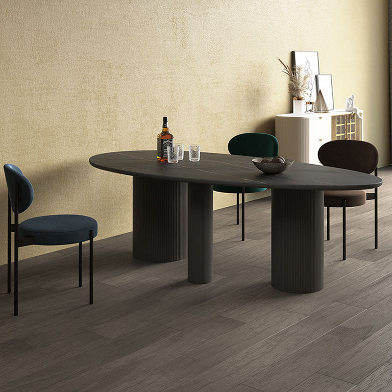 Modern Stone Top Dinette Table Oval Home Kitchen Dinner Tripod Dining Table Grey Without Chairs Clearhalo 'Dining Tables & Seating' 'Dining Tables' 'dining_table' 'furn' 'furn_dining_table' 'Furniture' 'furniture_dining_table' 'Kitchen & Dining Furniture' 'kitchen' 'kitchen_dining_table' 4770097