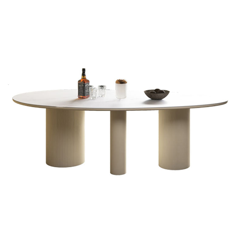 Modern Stone Top Dinette Table Oval Home Kitchen Dinner Tripod Dining Table White Without Chairs Clearhalo 'Dining Tables & Seating' 'Dining Tables' 'dining_table' 'furn' 'furn_dining_table' 'Furniture' 'furniture_dining_table' 'Kitchen & Dining Furniture' 'kitchen' 'kitchen_dining_table' 4770098