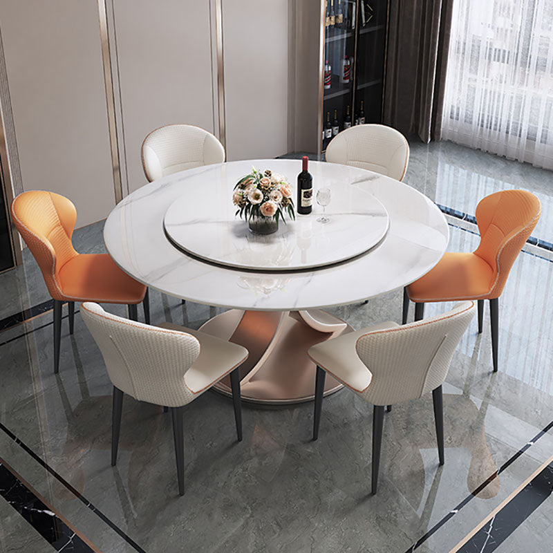 Modern Round Pedestal Dining Table Sintered Stone Home Convertible Dining Table White 51.2"L x 51.2"W x 29.9"H Without Chairs Clearhalo 'Dining Tables & Seating' 'Dining Tables' 'dining_table' 'furn' 'furn_dining_table' 'Furniture' 'furniture_dining_table' 'Kitchen & Dining Furniture' 'kitchen' 'kitchen_dining_table' 4770111