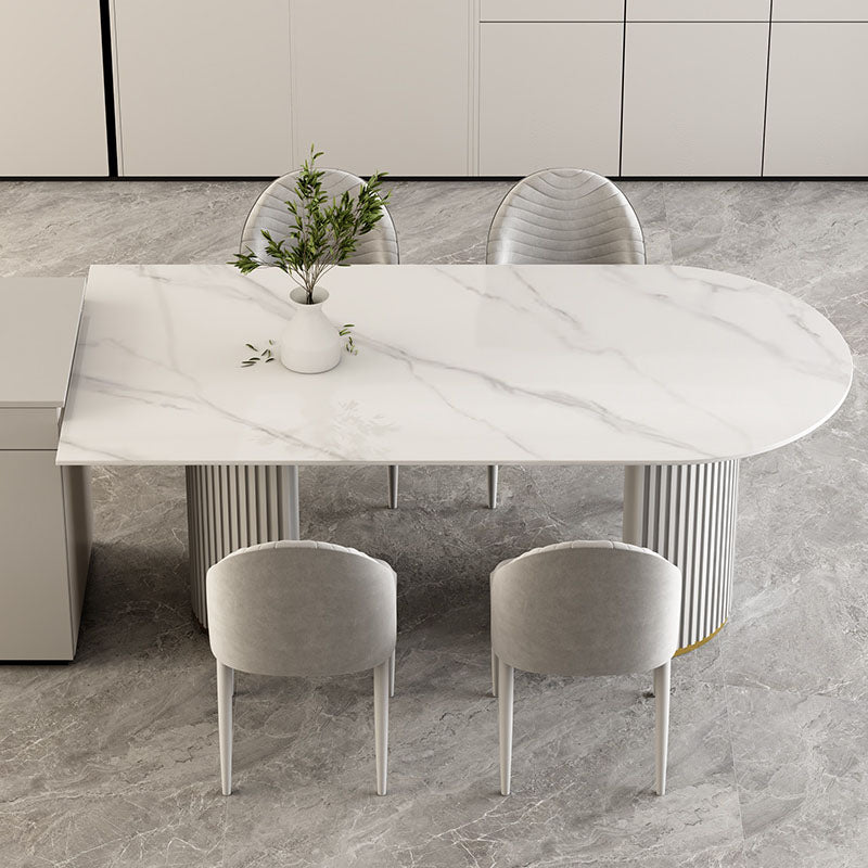 Irregular Shape Dining Table for Restaurant Sintered Stone Table with Double Pedestal White Without Chairs Clearhalo 'Dining Tables & Seating' 'Dining Tables' 'dining_table' 'furn' 'furn_dining_table' 'Furniture' 'furniture_dining_table' 'Kitchen & Dining Furniture' 'kitchen' 'kitchen_dining_table' 4770146