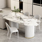 Irregular Shape Dining Table for Restaurant Sintered Stone Table with Double Pedestal Pandora Gold 47.2"L x 23.6"W x 29.5"H Without Chairs Clearhalo 'Dining Tables & Seating' 'Dining Tables' 'dining_table' 'furn' 'furn_dining_table' 'Furniture' 'furniture_dining_table' 'Kitchen & Dining Furniture' 'kitchen' 'kitchen_dining_table' 4770147