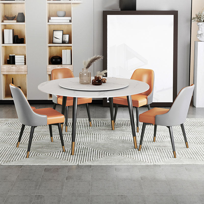 Traditional Luxury Dining Table Stone and Metal Round Tripod Base Dining Table White 59.1"L x 59.1"W x 29.5"H Lazy Susan Clearhalo 'Dining Tables & Seating' 'Dining Tables' 'dining_table' 'furn' 'furn_dining_table' 'Furniture' 'furniture_dining_table' 'Kitchen & Dining Furniture' 'kitchen' 'kitchen_dining_table' 4770160