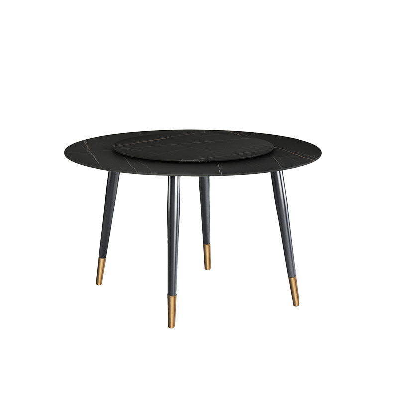 Traditional Luxury Dining Table Stone and Metal Round Tripod Base Dining Table Black Lazy Susan Clearhalo 'Dining Tables & Seating' 'Dining Tables' 'dining_table' 'furn' 'furn_dining_table' 'Furniture' 'furniture_dining_table' 'Kitchen & Dining Furniture' 'kitchen' 'kitchen_dining_table' 4770166
