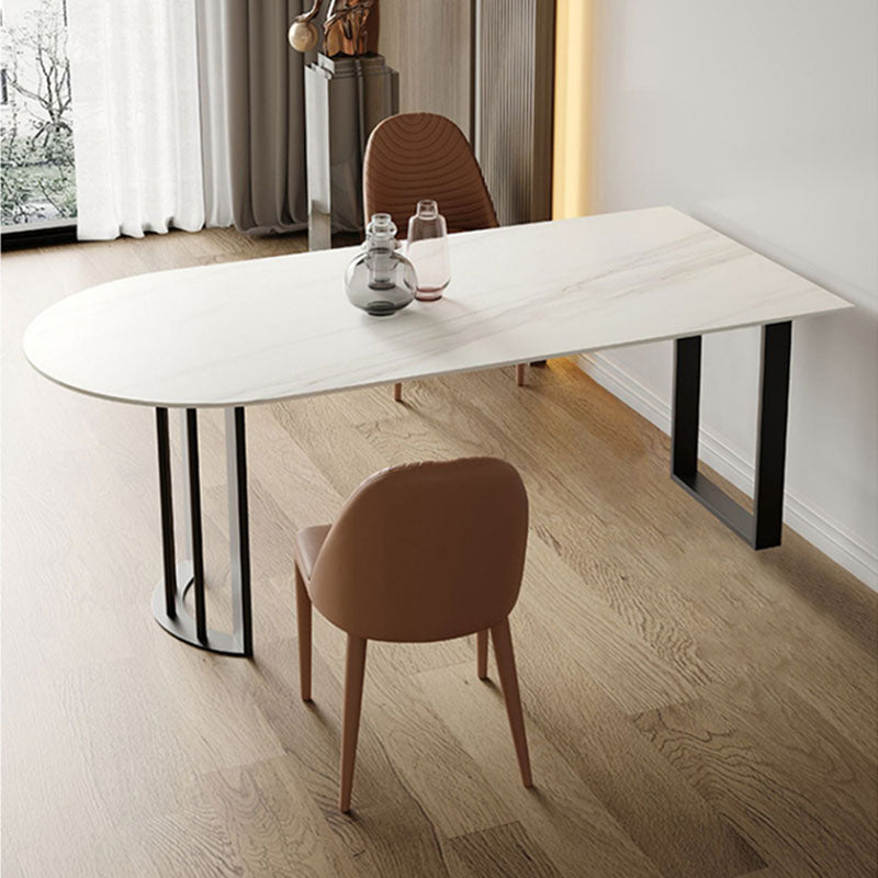 Irregular Shape White Table for Restaurant Sintered Stone Table with Double Pedestal Clearhalo 'Dining Tables & Seating' 'Dining Tables' 'dining_table' 'furn' 'furn_dining_table' 'Furniture' 'furniture_dining_table' 'Kitchen & Dining Furniture' 'kitchen' 'kitchen_dining_table' 4770184