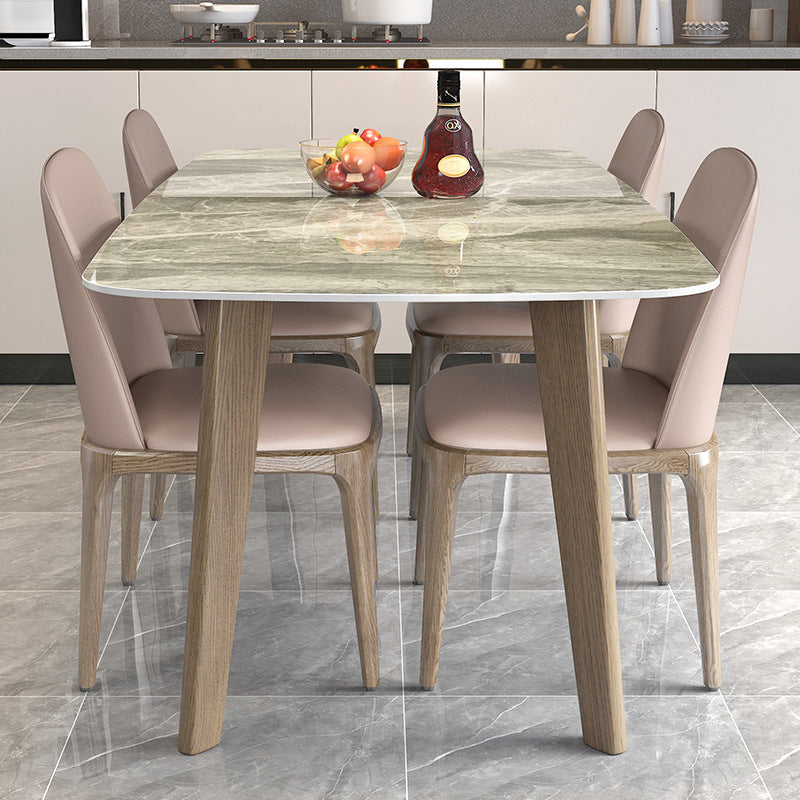 Stone Top Dining Table Mid-Century Modern Table with 4 Legs in Brown Grey 55.1"L x 31.5"W x 29.5"H Without Chairs Clearhalo 'Dining Tables & Seating' 'Dining Tables' 'dining_table' 'furn' 'furn_dining_table' 'Furniture' 'furniture_dining_table' 'Kitchen & Dining Furniture' 'kitchen' 'kitchen_dining_table' 4770191
