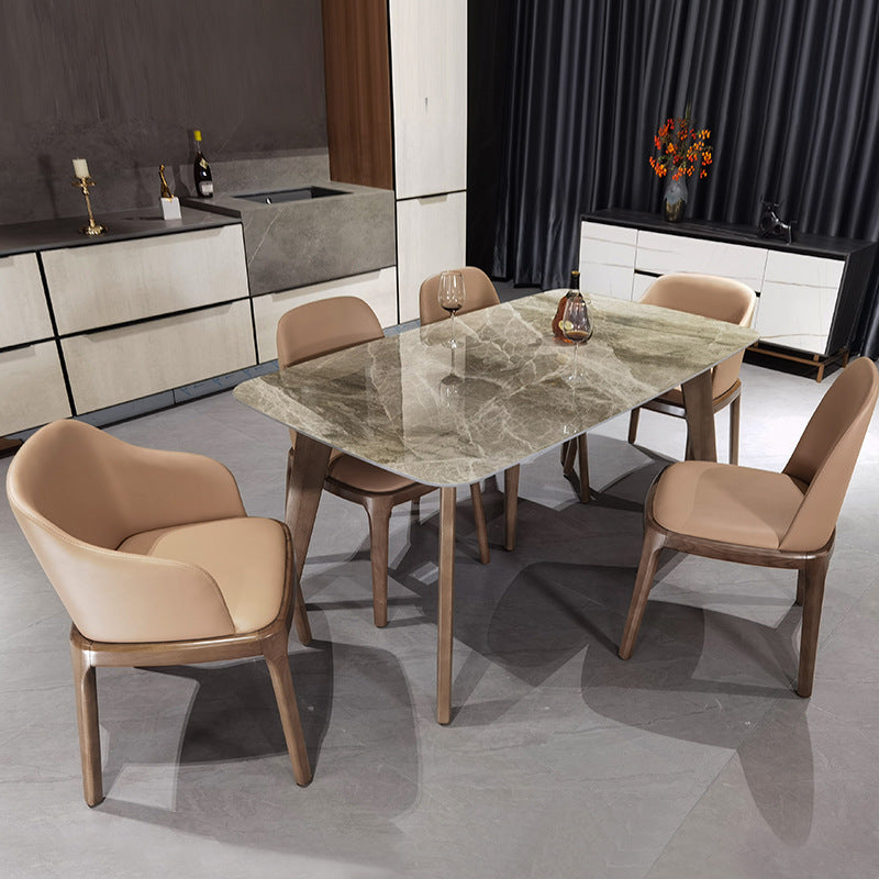 Stone Top Dining Table Mid-Century Modern Table with 4 Legs in Brown Grey Without Chairs Clearhalo 'Dining Tables & Seating' 'Dining Tables' 'dining_table' 'furn' 'furn_dining_table' 'Furniture' 'furniture_dining_table' 'Kitchen & Dining Furniture' 'kitchen' 'kitchen_dining_table' 4770193