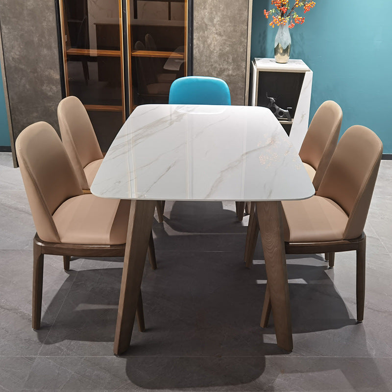 Stone Top Dining Table Mid-Century Modern Table with 4 Legs in Brown White Without Chairs Clearhalo 'Dining Tables & Seating' 'Dining Tables' 'dining_table' 'furn' 'furn_dining_table' 'Furniture' 'furniture_dining_table' 'Kitchen & Dining Furniture' 'kitchen' 'kitchen_dining_table' 4770194