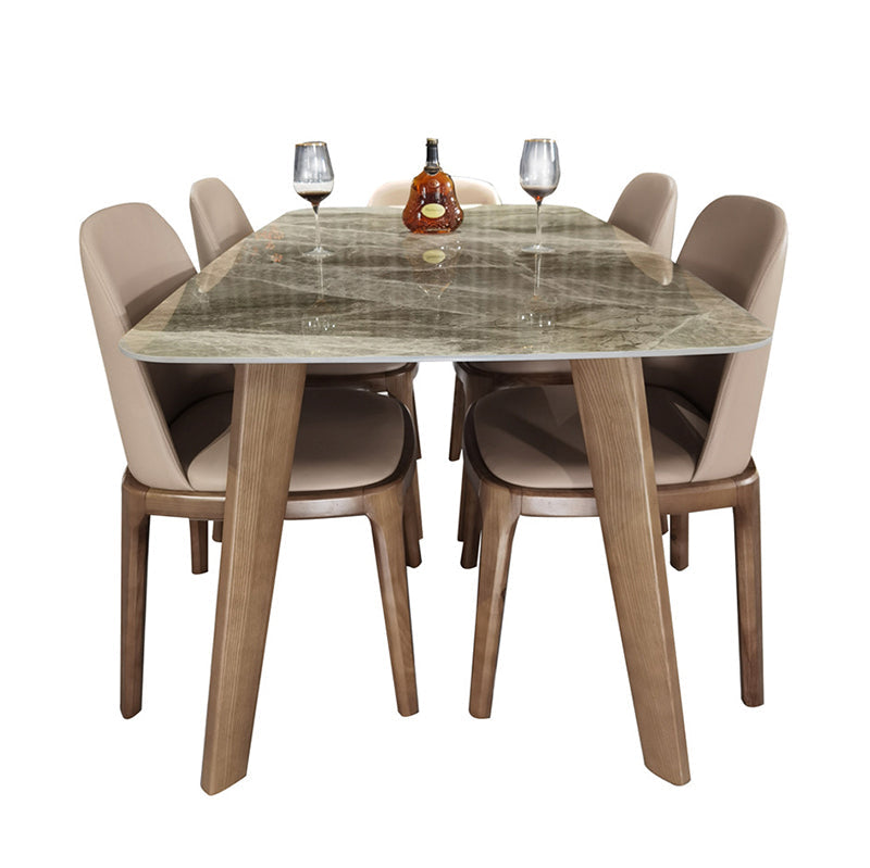 Stone Top Dining Table Mid-Century Modern Table with 4 Legs in Brown Grey 70.9"L x 35.4"W x 29.5"H Without Chairs Clearhalo 'Dining Tables & Seating' 'Dining Tables' 'dining_table' 'furn' 'furn_dining_table' 'Furniture' 'furniture_dining_table' 'Kitchen & Dining Furniture' 'kitchen' 'kitchen_dining_table' 4770195