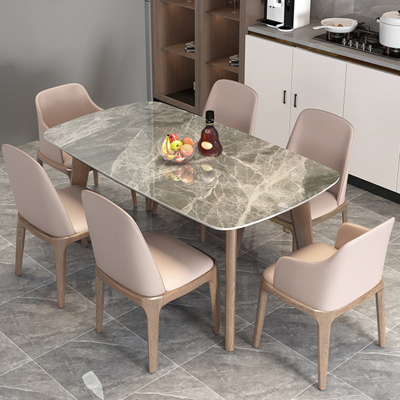 Stone Top Dining Table Mid-Century Modern Table with 4 Legs in Brown Clearhalo 'Dining Tables & Seating' 'Dining Tables' 'dining_table' 'furn' 'furn_dining_table' 'Furniture' 'furniture_dining_table' 'Kitchen & Dining Furniture' 'kitchen' 'kitchen_dining_table' 4770200
