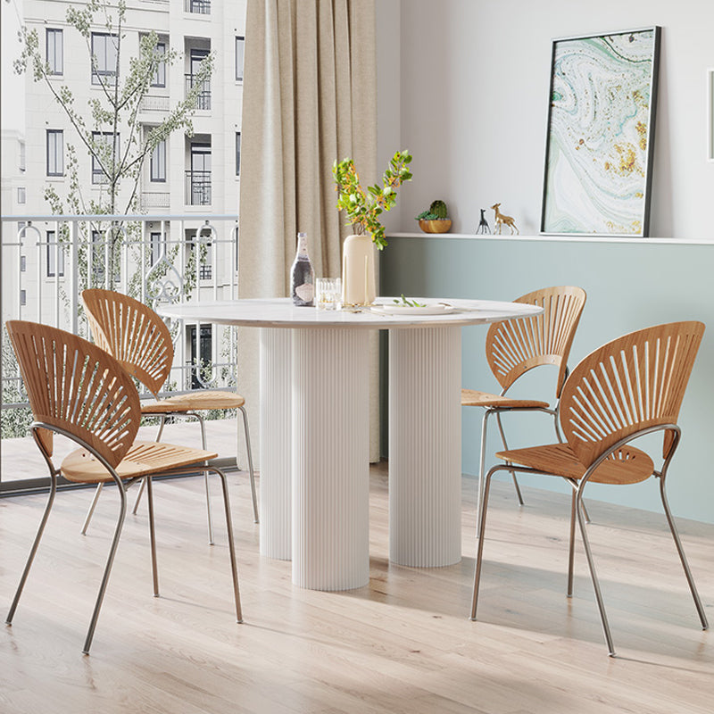Contemporary Sintered Stone Dining Table Round Dinner Room Table with Pedestal Base 39.4"L x 39.4"W x 29.5"H Matte White Clearhalo 'Dining Tables & Seating' 'Dining Tables' 'dining_table' 'Furniture' 'furniture_dining_table' 'Kitchen & Dining Furniture' 'kitchen' 'kitchen_dining_table' 4770209