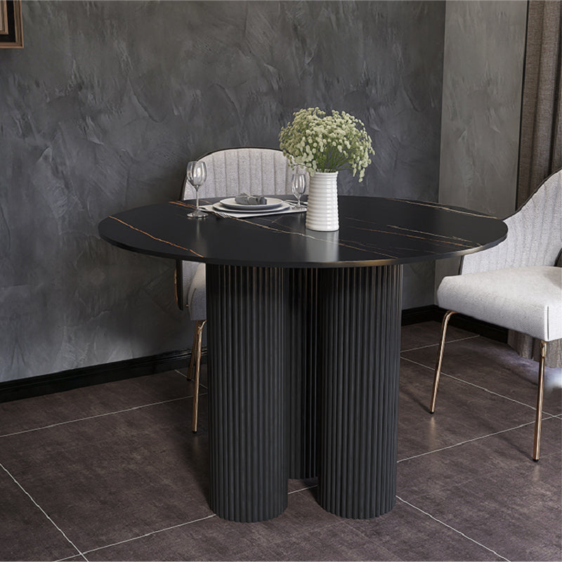Contemporary Sintered Stone Dining Table Round Dinner Room Table with Pedestal Base Black Clearhalo 'Dining Tables & Seating' 'Dining Tables' 'dining_table' 'Furniture' 'furniture_dining_table' 'Kitchen & Dining Furniture' 'kitchen' 'kitchen_dining_table' 4770211