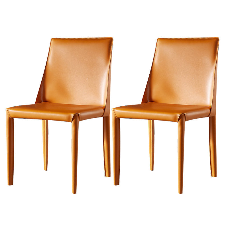 Contemporary Leather Indoor-Outdoor Side Chair Parsons Armless Dining Chair Orange 2 Piece Set Clearhalo 'Dining Chairs' 'Dining Tables & Seating' 'dining_chair' 'furn' 'furn_dining_chair' 'Furniture' 'furniture_dining_chair' 'Kitchen & Dining Furniture' 4770226