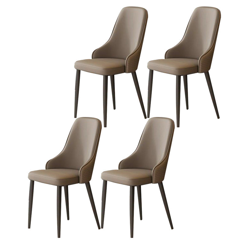 Contemporary Modern Metal Indoor-Outdoor Side Chair Solid Back Chair Brown Set of 4 Clearhalo 'Dining Chairs' 'Dining Tables & Seating' 'dining_chair' 'Furniture' 'furniture_dining_chair' 'Kitchen & Dining Furniture' 4770262