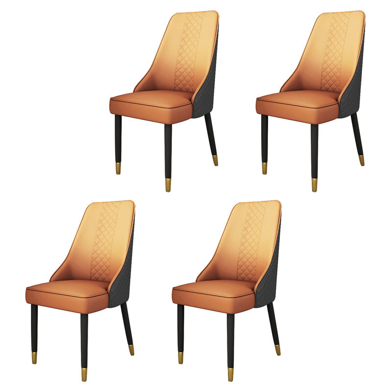 Scandinavian Style Leather Dining Chairs for Kitchen Armless Solid Back Chair Orange 4 Piece Set Clearhalo 'Dining Chairs' 'Dining Tables & Seating' 'dining_chair' 'furn' 'furn_dining_chair' 'Furniture' 'furniture_dining_chair' 'Kitchen & Dining Furniture' 4770366