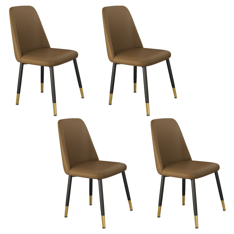 Scandinavian Style Upholstered Dining Chairs Solid Back Chair for Home Yellow-Brown 4 Piece Set Clearhalo 'Dining Chairs' 'Dining Tables & Seating' 'dining_chair' 'furn' 'furn_dining_chair' 'Furniture' 'furniture_dining_chair' 'Kitchen & Dining Furniture' 4770380