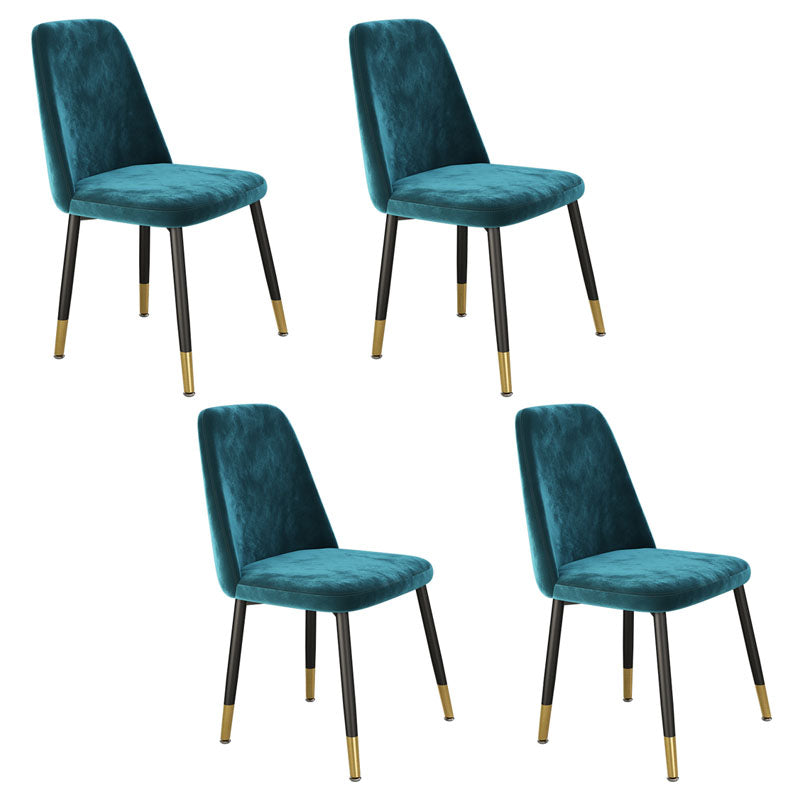 Scandinavian Style Upholstered Dining Chairs Solid Back Chair for Home Peacock Blue 4 Piece Set Clearhalo 'Dining Chairs' 'Dining Tables & Seating' 'dining_chair' 'furn' 'furn_dining_chair' 'Furniture' 'furniture_dining_chair' 'Kitchen & Dining Furniture' 4770386
