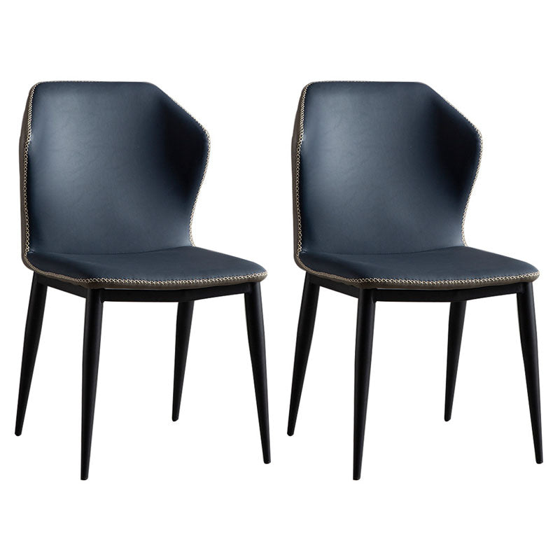 Contemporary Style Dining Chair Kitchen Armless Wingback Chairs with Metal Legs Navy 2 Piece Set Clearhalo 'Dining Chairs' 'Dining Tables & Seating' 'dining_chair' 'furn' 'furn_dining_chair' 'Furniture' 'furniture_dining_chair' 'Kitchen & Dining Furniture' 4770438