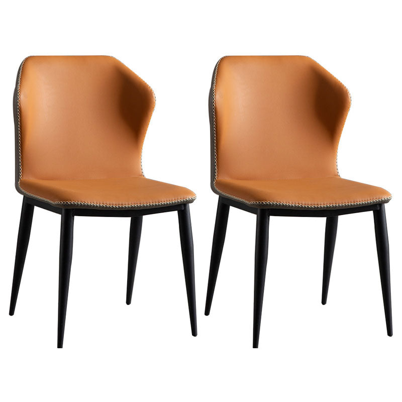 Contemporary Style Dining Chair Kitchen Armless Wingback Chairs with Metal Legs Orange 2 Piece Set Clearhalo 'Dining Chairs' 'Dining Tables & Seating' 'dining_chair' 'furn' 'furn_dining_chair' 'Furniture' 'furniture_dining_chair' 'Kitchen & Dining Furniture' 4770445