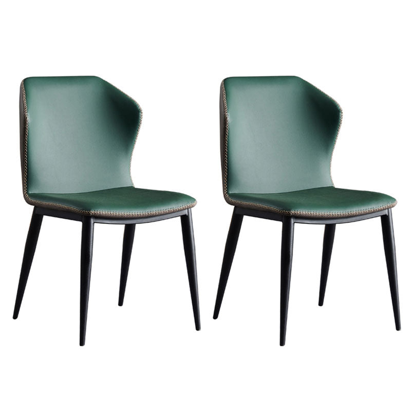 Contemporary Style Dining Chair Kitchen Armless Wingback Chairs with Metal Legs Blackish Green 2 Piece Set Clearhalo 'Dining Chairs' 'Dining Tables & Seating' 'dining_chair' 'furn' 'furn_dining_chair' 'Furniture' 'furniture_dining_chair' 'Kitchen & Dining Furniture' 4770446