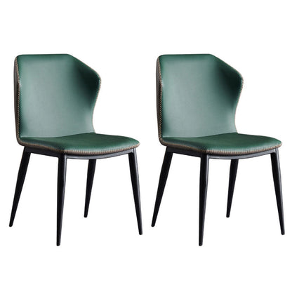 Contemporary Style Dining Chair Kitchen Armless Wingback Chairs with Metal Legs Blackish Green 2 Piece Set Clearhalo 'Dining Chairs' 'Dining Tables & Seating' 'dining_chair' 'furn' 'furn_dining_chair' 'Furniture' 'furniture_dining_chair' 'Kitchen & Dining Furniture' 4770446