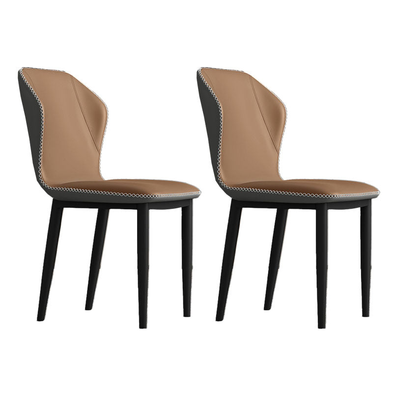 Contemporary Style Dining Chair Kitchen Armless Wingback Chair with Metal Legs Khaki 2 Piece Set Clearhalo 'Dining Chairs' 'Dining Tables & Seating' 'dining_chair' 'furn' 'furn_dining_chair' 'Furniture' 'furniture_dining_chair' 'Kitchen & Dining Furniture' 4770460