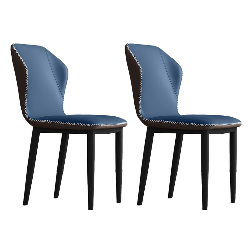 Contemporary Style Dining Chair Kitchen Armless Wingback Chair with Metal Legs Blue 2 Piece Set Clearhalo 'Dining Chairs' 'Dining Tables & Seating' 'dining_chair' 'furn' 'furn_dining_chair' 'Furniture' 'furniture_dining_chair' 'Kitchen & Dining Furniture' 4770462