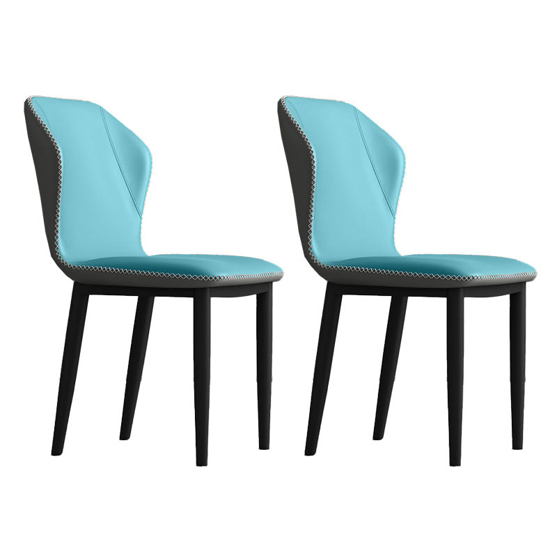 Contemporary Style Dining Chair Kitchen Armless Wingback Chair with Metal Legs Light Blue 2 Piece Set Clearhalo 'Dining Chairs' 'Dining Tables & Seating' 'dining_chair' 'furn' 'furn_dining_chair' 'Furniture' 'furniture_dining_chair' 'Kitchen & Dining Furniture' 4770464