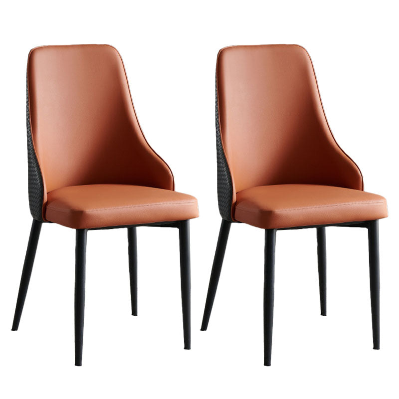 Contemporary Dining Chairs Kitchen Armless Chairs with Metal Legs Orange 2 Piece Set Clearhalo 'Dining Chairs' 'Dining Tables & Seating' 'dining_chair' 'furn' 'furn_dining_chair' 'Furniture' 'furniture_dining_chair' 'Kitchen & Dining Furniture' 4770476