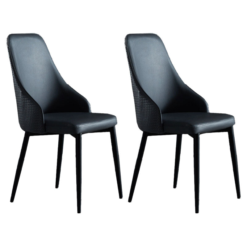 Contemporary Dining Chairs Kitchen Armless Chairs with Metal Legs Black 2 Piece Set Clearhalo 'Dining Chairs' 'Dining Tables & Seating' 'dining_chair' 'furn' 'furn_dining_chair' 'Furniture' 'furniture_dining_chair' 'Kitchen & Dining Furniture' 4770481
